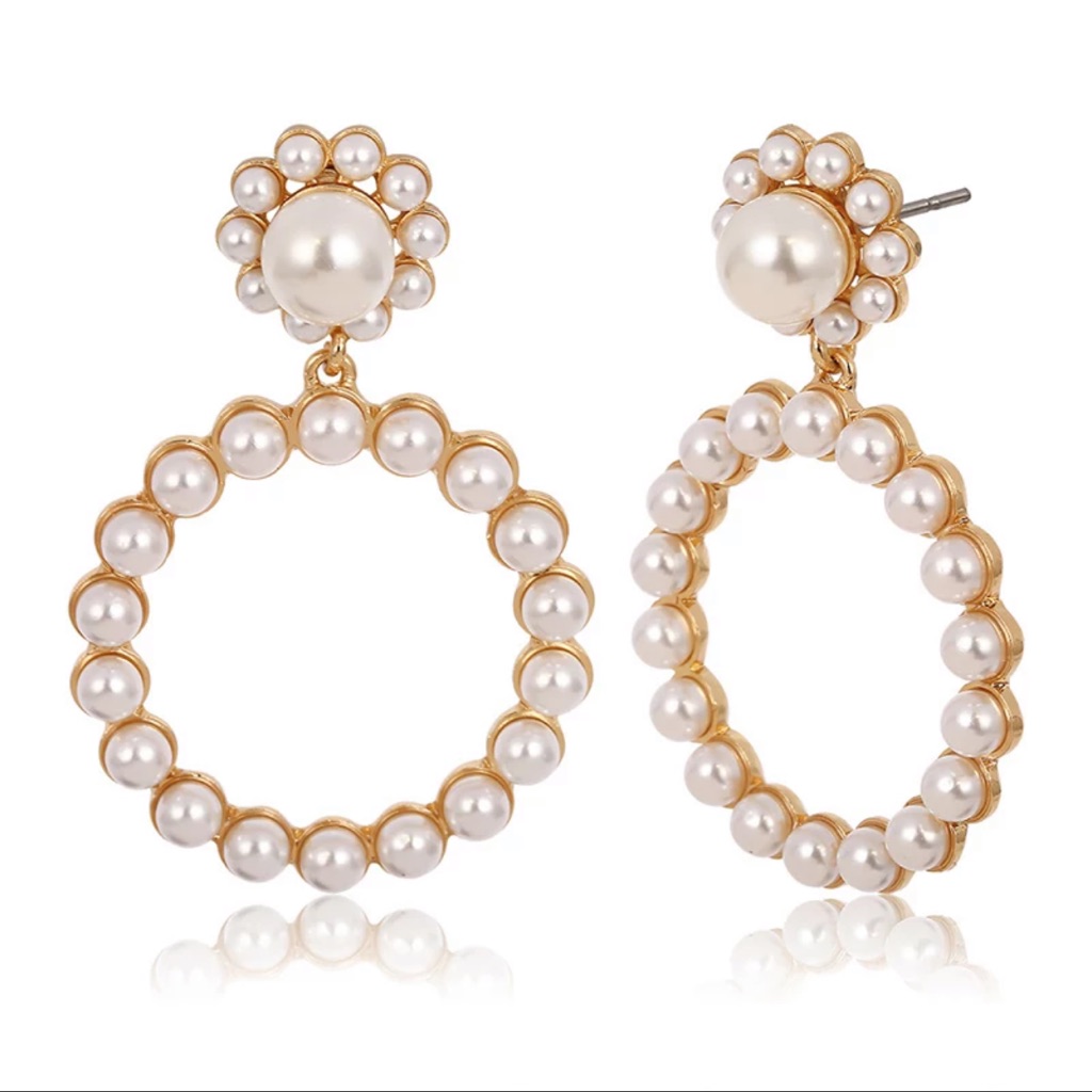 Crystal Pearl Round Pendent Drop Earrings